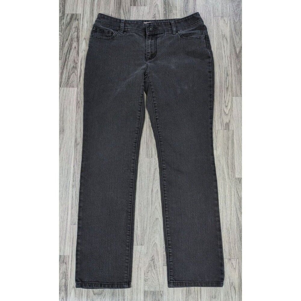 Chicos Womens Size 0 Regular Straight Leg Pockets Black Grey Denim Jeans